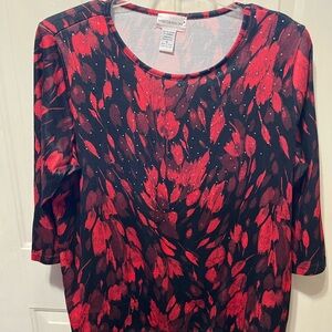 Rebecca Malone Red & Black Long Sleeve Sparkle Print Top